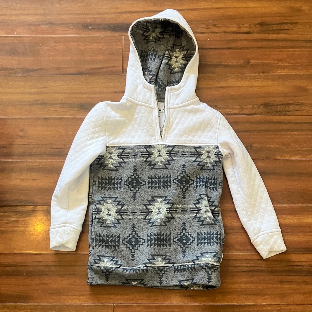 DepartWest brand in bke. White and Gray Patterned Kids Hoodie